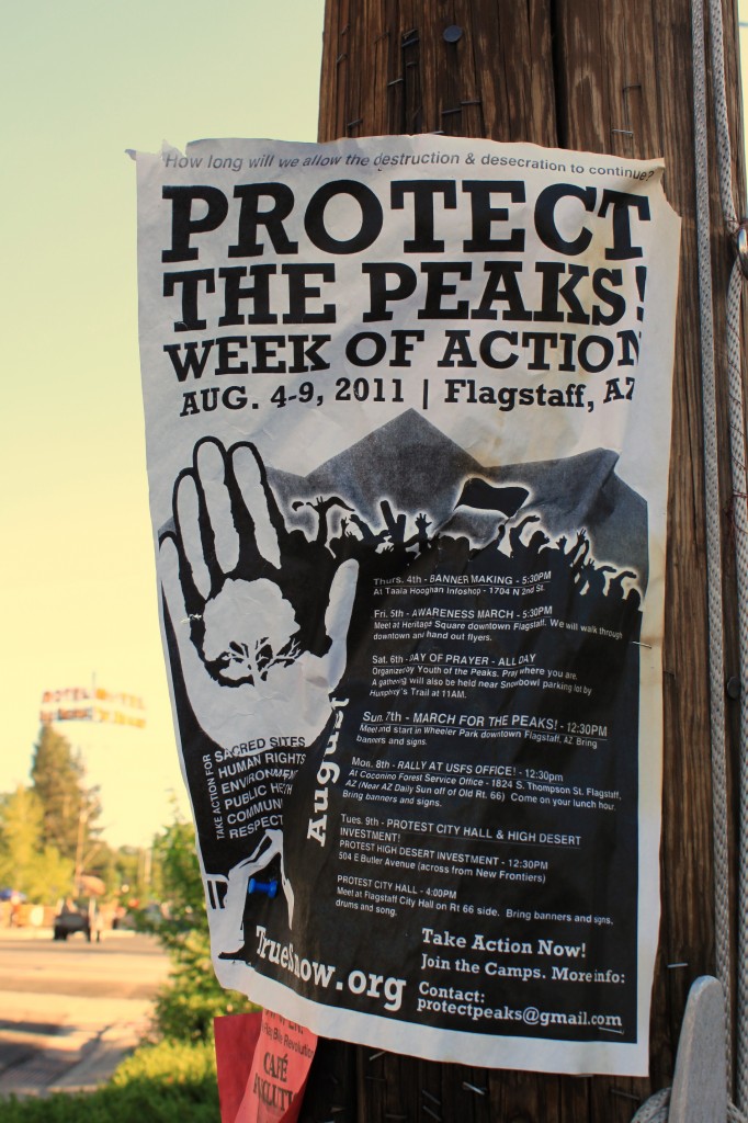 Affiche pour une manifestation contre la désacralisation des San Francisco Peaks, © Nausica Zaballos, 2011.  